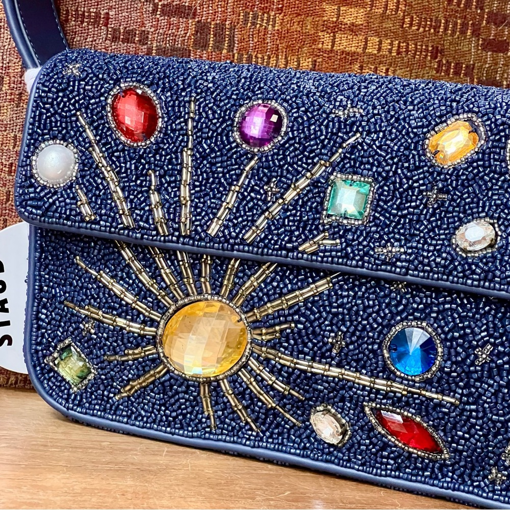 πΊπHPππΊ NWT Staud Beaded Tommy Shoulder Bag Navy Celestial π Rare π - Picture 3 of 16